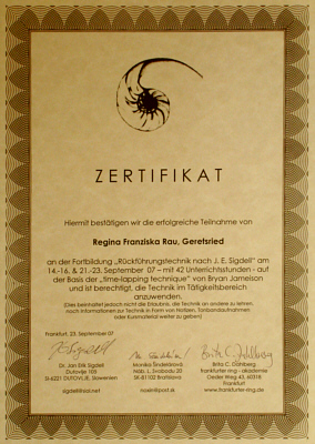Regina F. Rau - R&uuml;ckf&uuml;hrungs-Zertifikat 2007